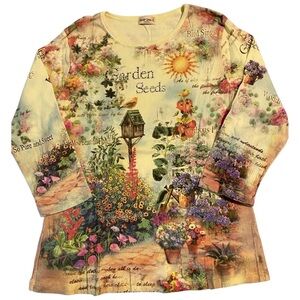 Studio Gem Q Yellow Garden Seeds 3/4 sleeves Top Size Medium